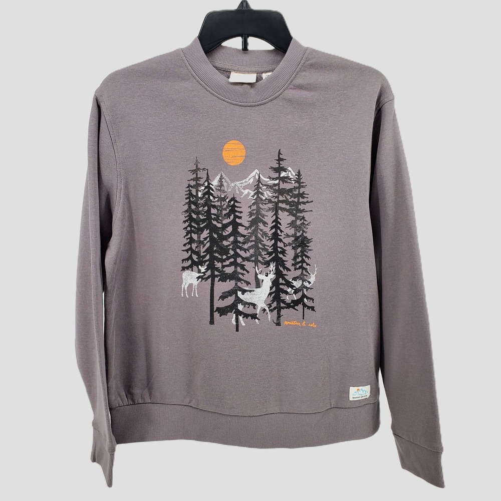 Mountain and Isles Graphic Sweatshirt Womens Small Crewneck Long Sleeve Stretch‎